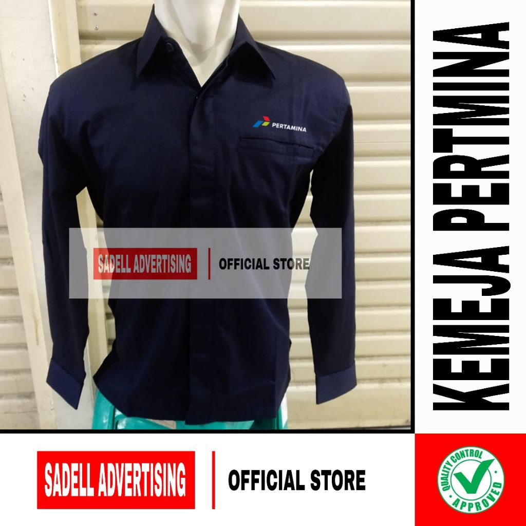 Kemeja PERTAMINA Seragam PERTAMINA Baju Pertamina Navy Lengan Panjang Pria Bordir