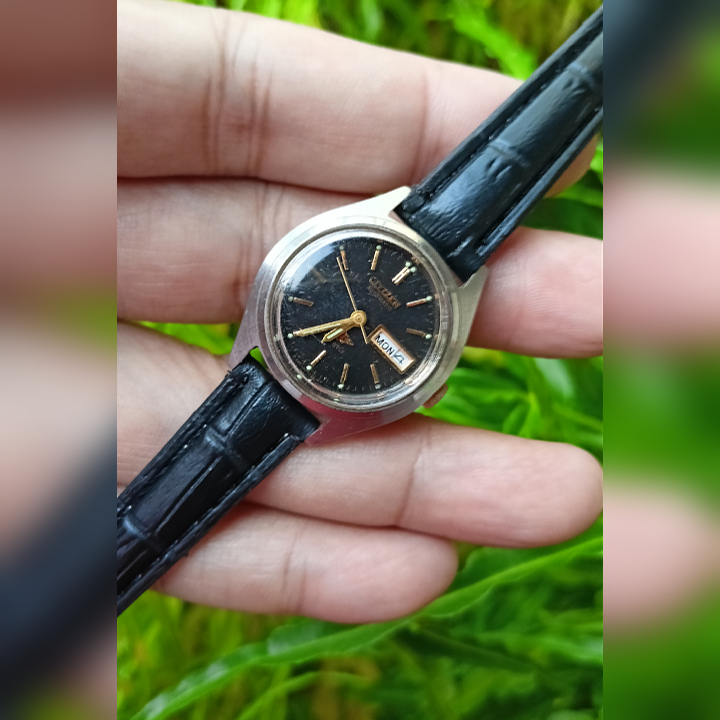 CITIZEN 6651-R02114 Black Silver Watch Original Second | Jam Tangan Vintage Wanita