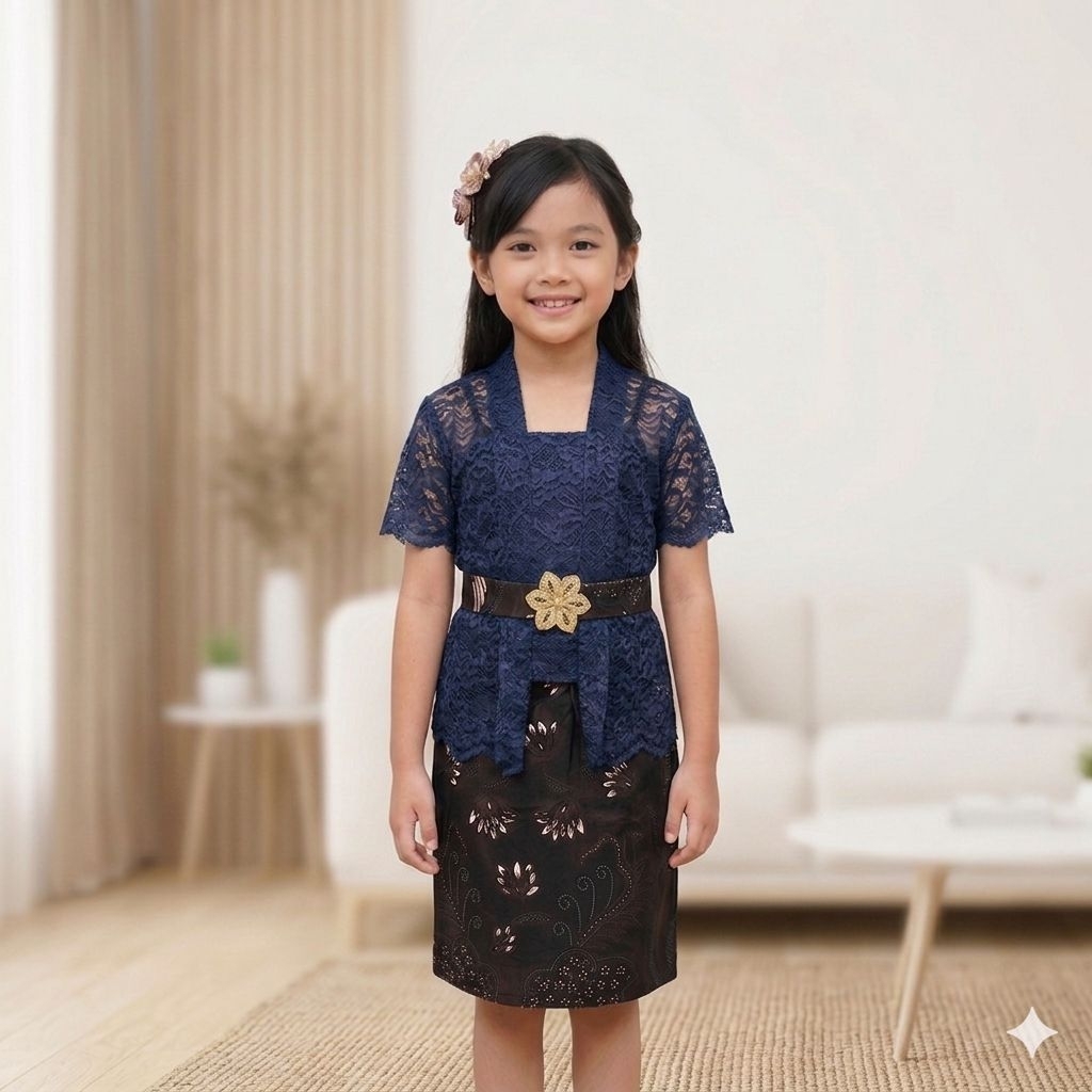 Kebaya Anak Perempuan Lengan Pendek Usia 1-8 Tahun | Dapat Satu Set Kebaya+Rok+Belt+Bros Pita