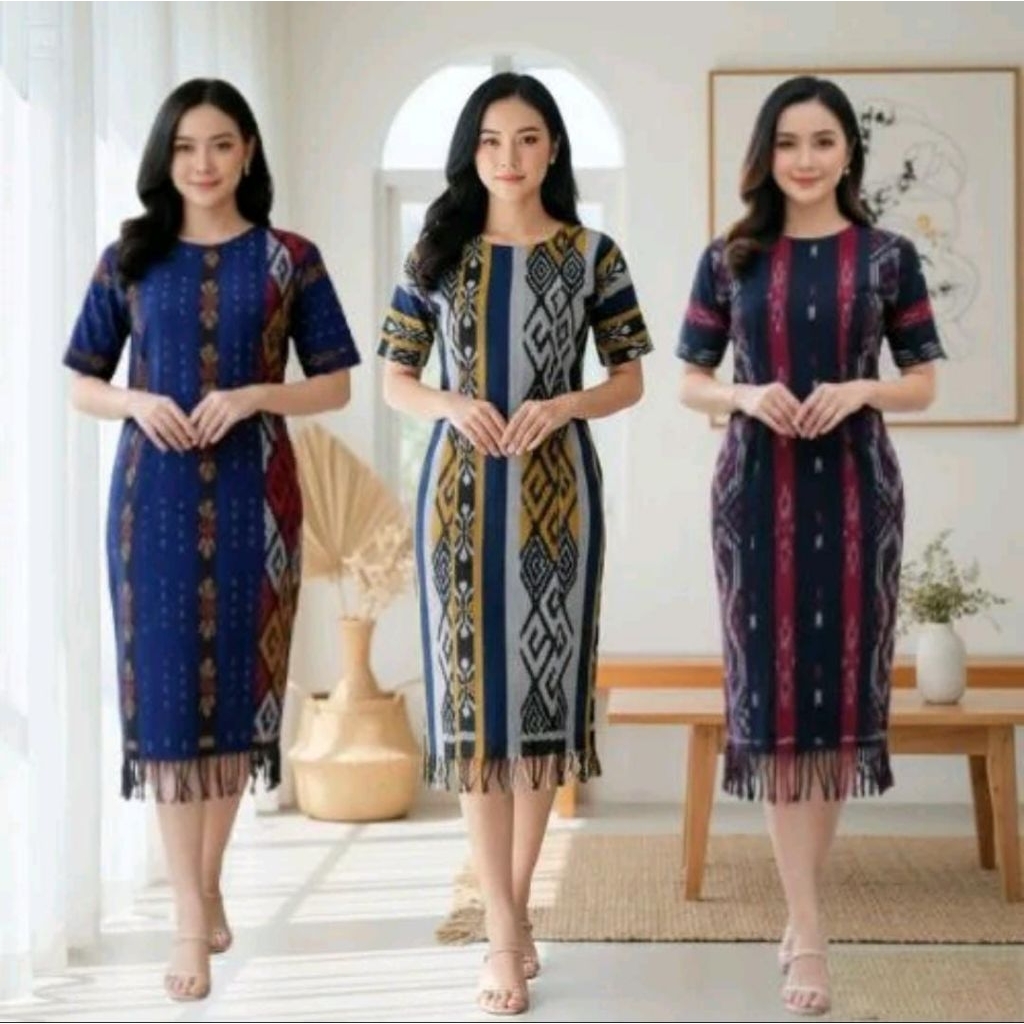 Dress Wanita Tenun Etnik Modern