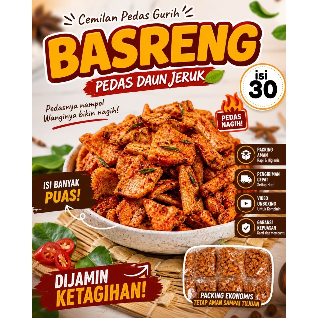 BASRENG PEDAS DAUN JERUK 1 PAK 30 BUNGKUS