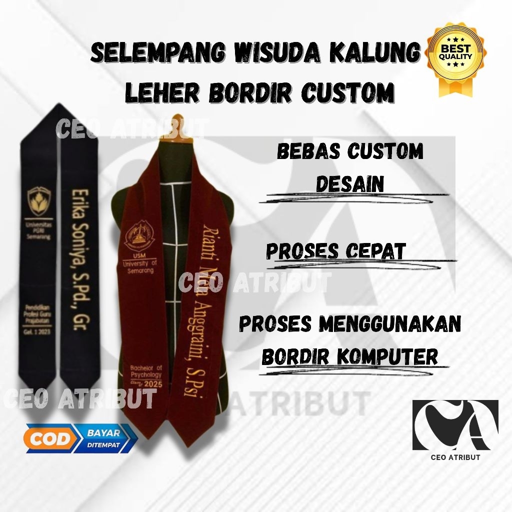 Selempang Wisuda Leher | Selempang Wisuda Bordir | Selempang Bludru Bordir | Selempang Kalung