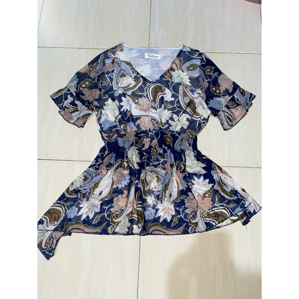 peplum top atasan batik wanita blouse batik motif bunga blouse wanita kekinian korean look