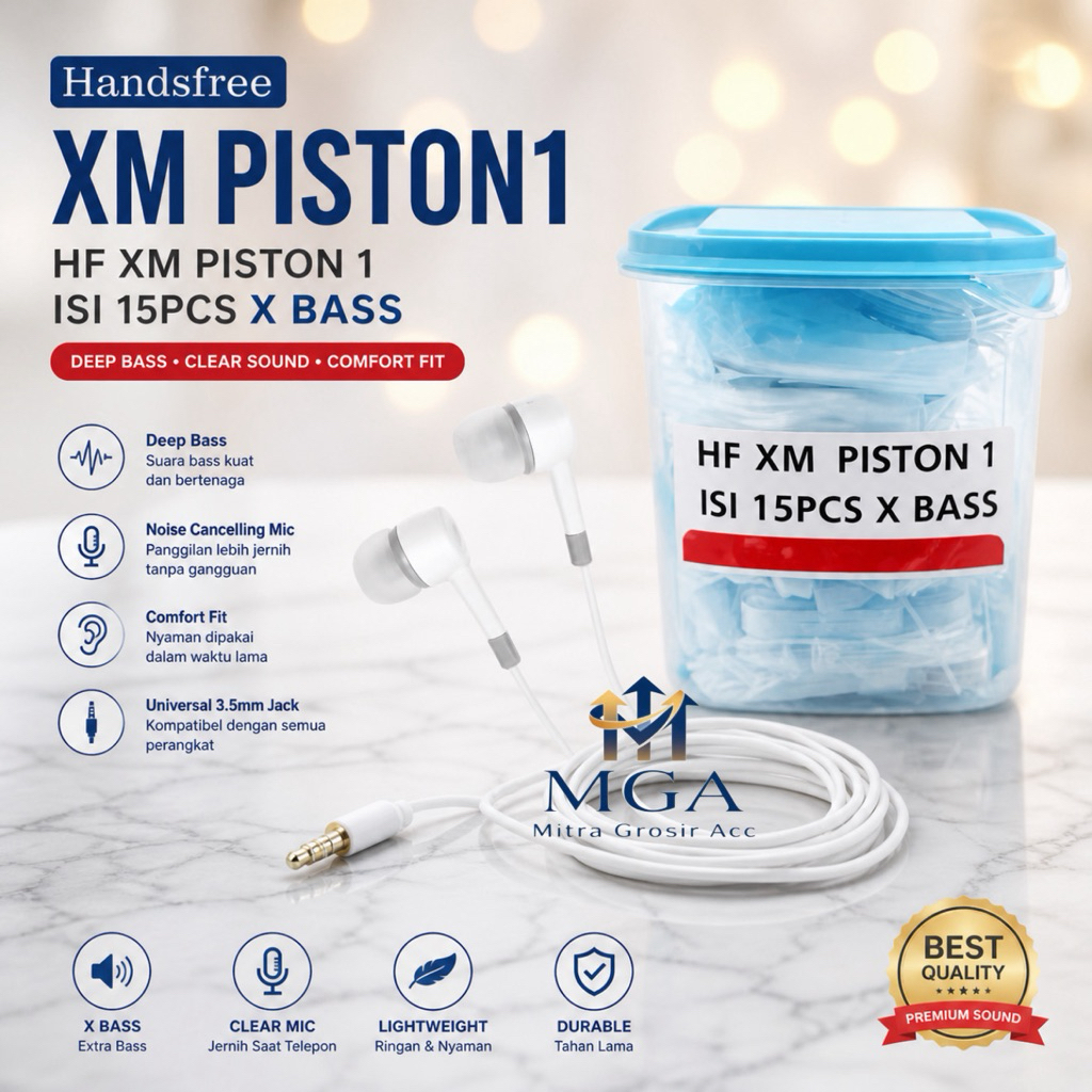 MGA - 1Toples isi 15pcs Handsfree Xiaome Piston 1 Stereo Music Extrabass Headset Pertoples