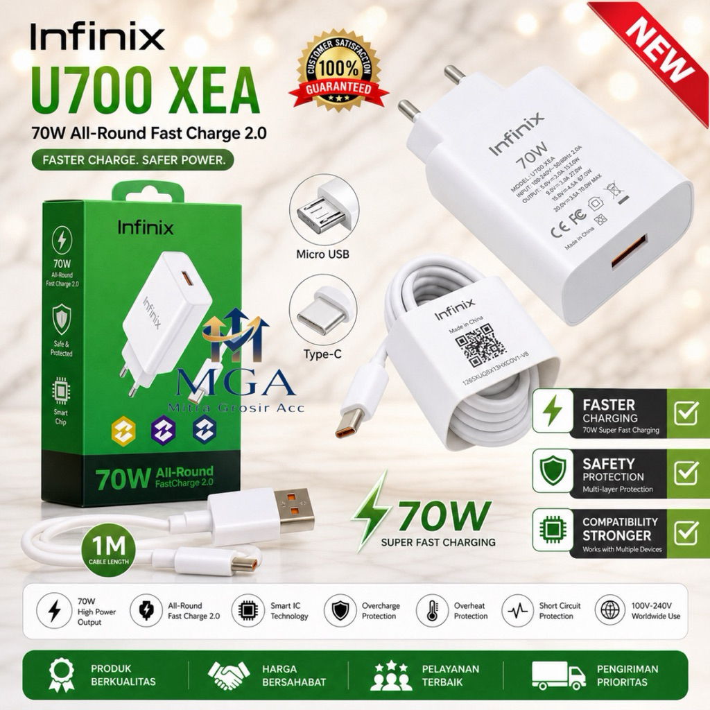 MGA - Charger 70W Infinix Note 40 Pro Super Fast Charging Real IC U700XEA Micro / Type C
