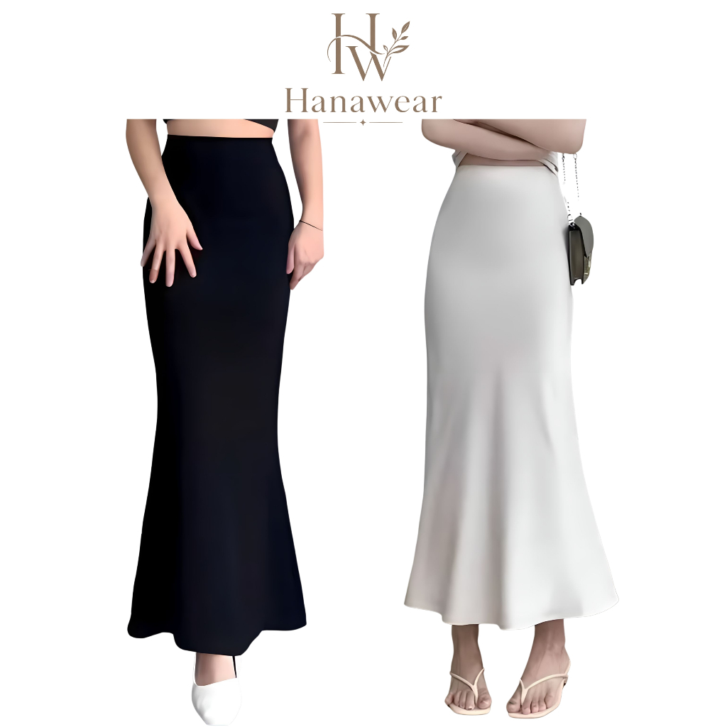 Hanawear - Skirt Rok Flare Lunar Mermaid Duyung Panjang Maxi Midi Wanita Bahan Scuba Premium