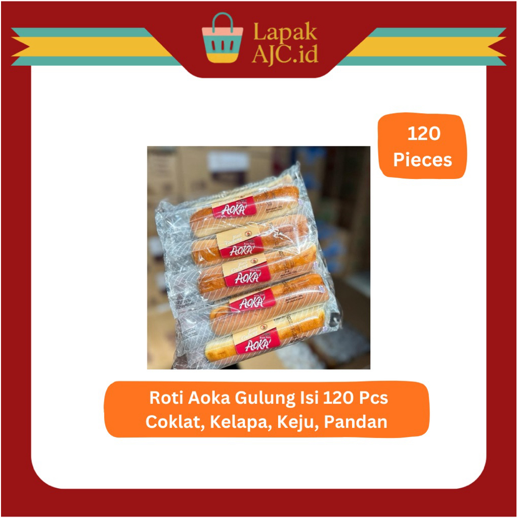 Aoka Roti Gulung Isi 120Pcs Rasa Coklat, Keju, Pandan, Kelapa Murah Kenyang Gurih Manis