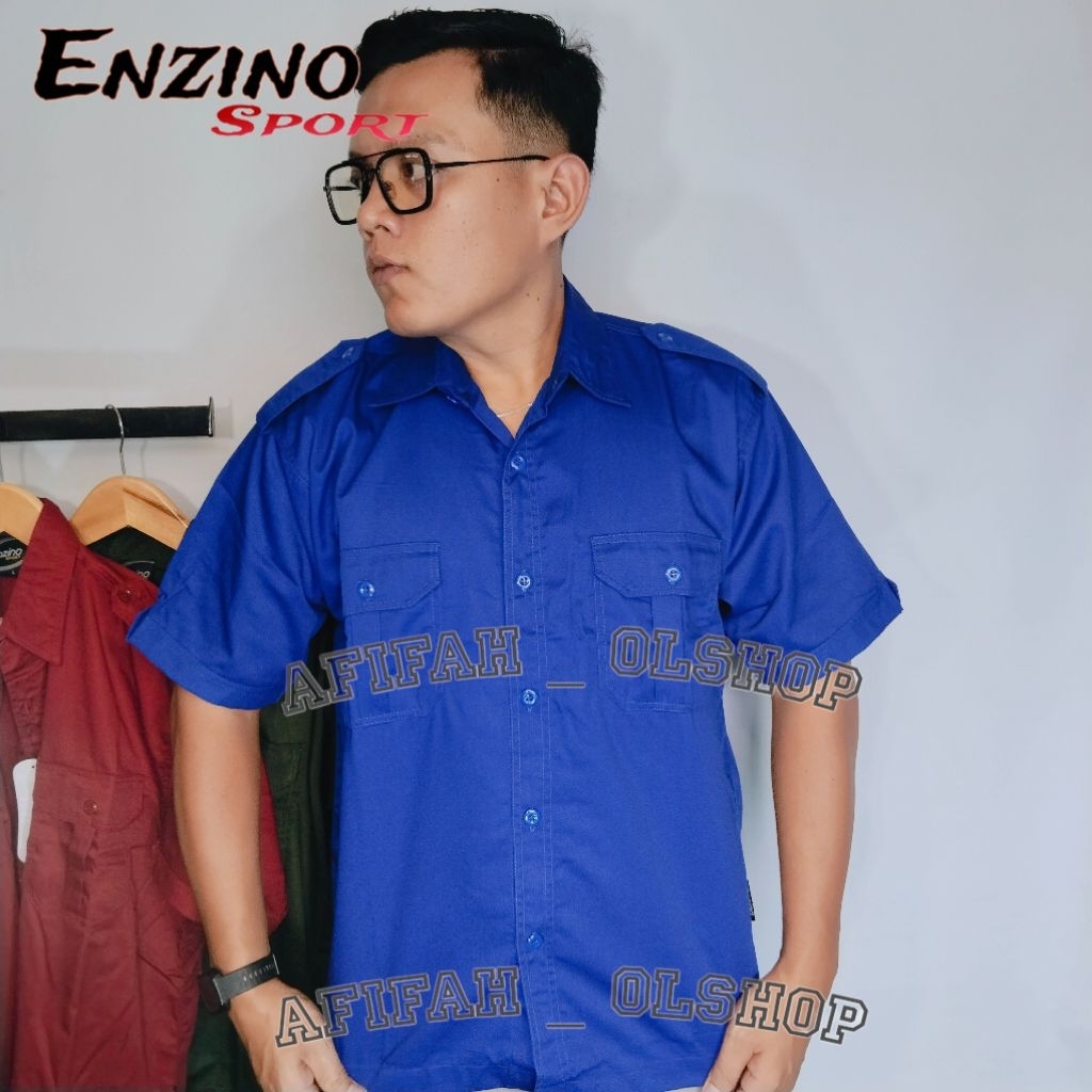 Kemeja Pdl pdh lengan pendek biru Enzino Sport