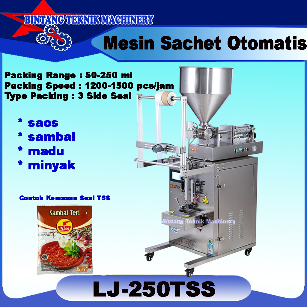mesin sealer kemasan sachet otomatis LJ-250TSS prodak pasta sambal saos madu