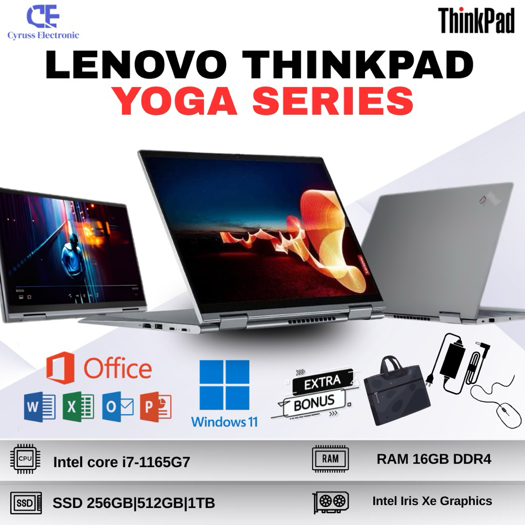 Laptop Lenovo Thinkpad Yoga X13 L13 Core i5 / i7 Gen 12 | Ram 16GB | Ssd 1TB | Layar 13" Touchscreen