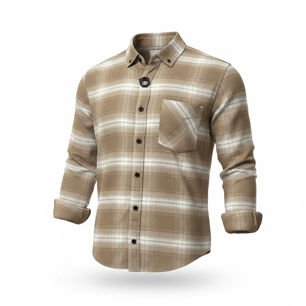 Jack Brown Flannel Shirt Pria Kotak Kotak Coklat Cream Lengan Panjang Premium Casual Korean Style Ou