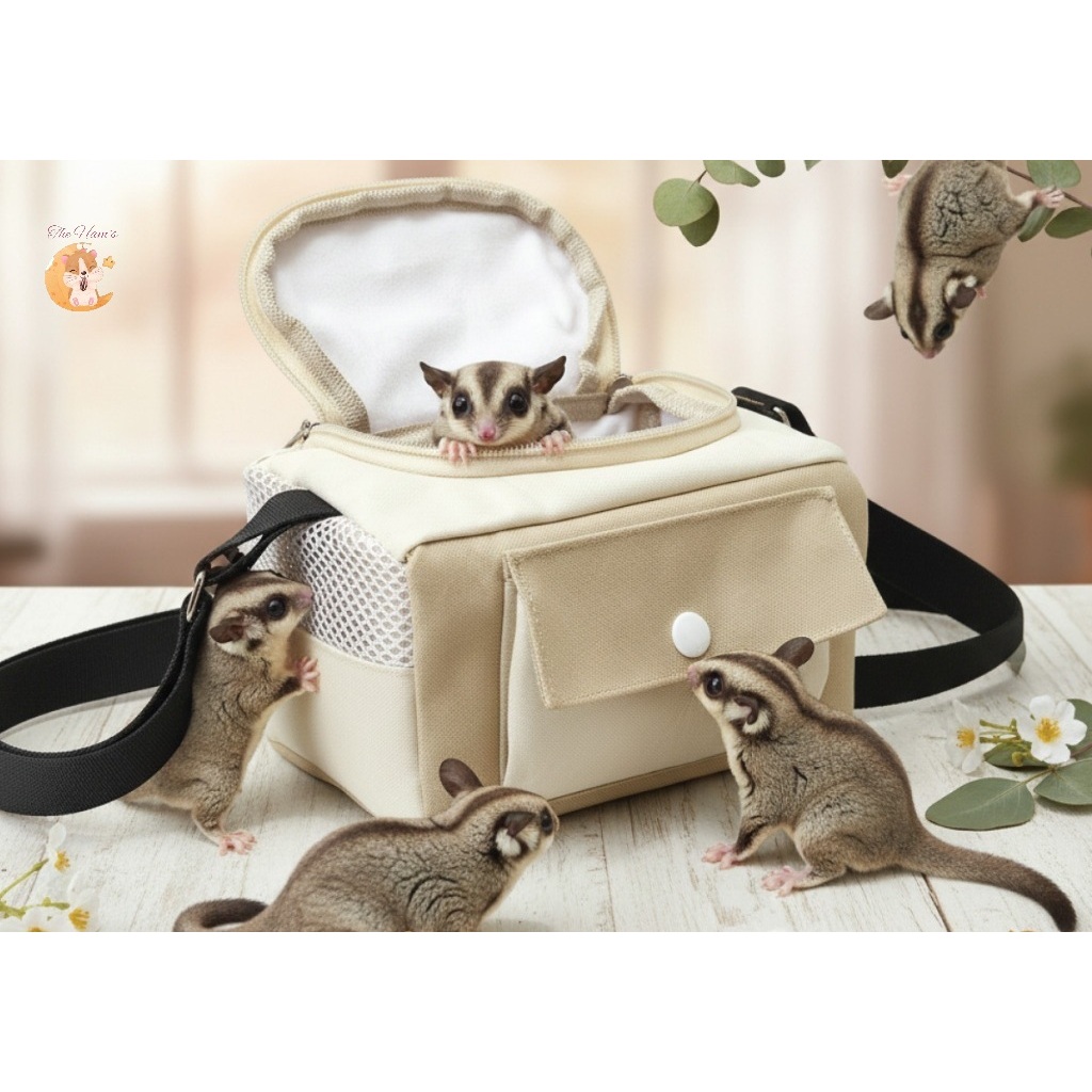 (The Ham's) Tas Sugar Glider Lucu Travel Pouch Model Kubus Untuk Tupai Terbang Hamster