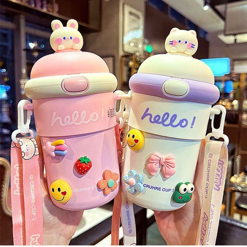 Botol Minum Kaca Botol Minum Anak Karakter Lucu Tumbler Vacumm Flask 500ml BPA FREE