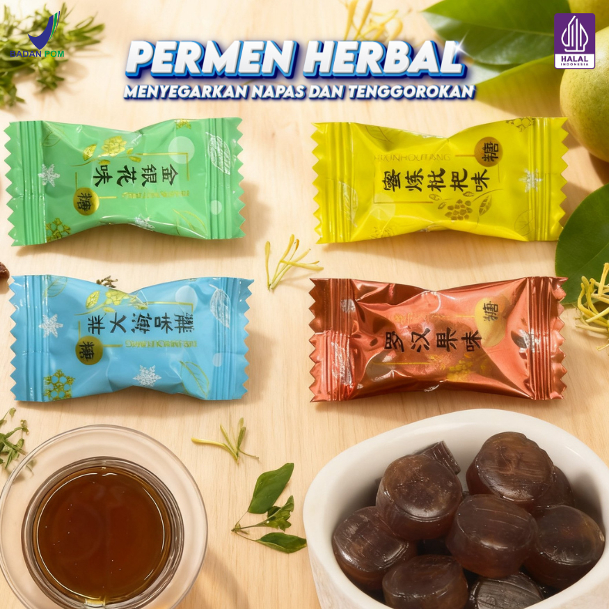 Permen Herbal Pereda Sakit Tenggorokan 4 Rasa Luo Han Guo Honeysuckle Pat Hai Hai Madu Niose Antler 