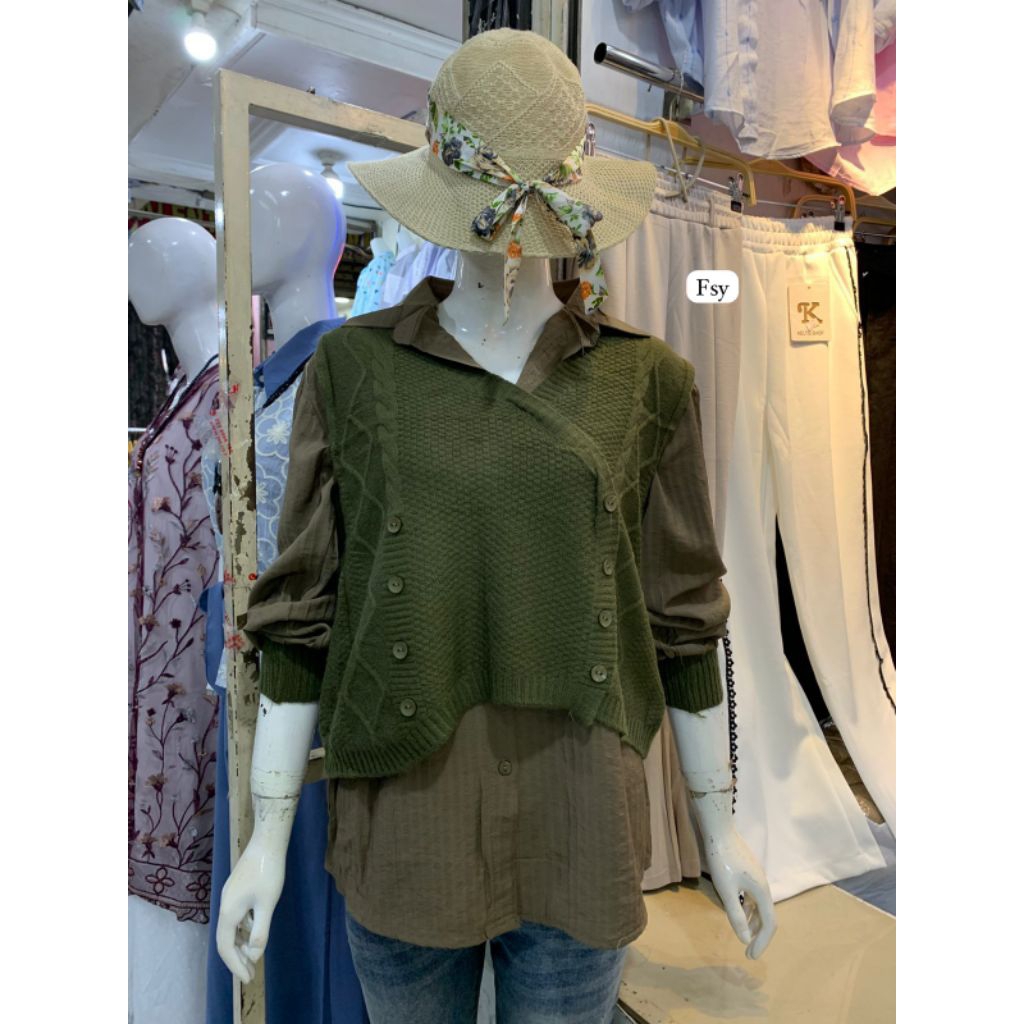 NewArrivals VSF04.6262K-4 - LF802-1 Kemeja Wanita Import Catton Premium Terbaru Kekinian Plus+ Vest-