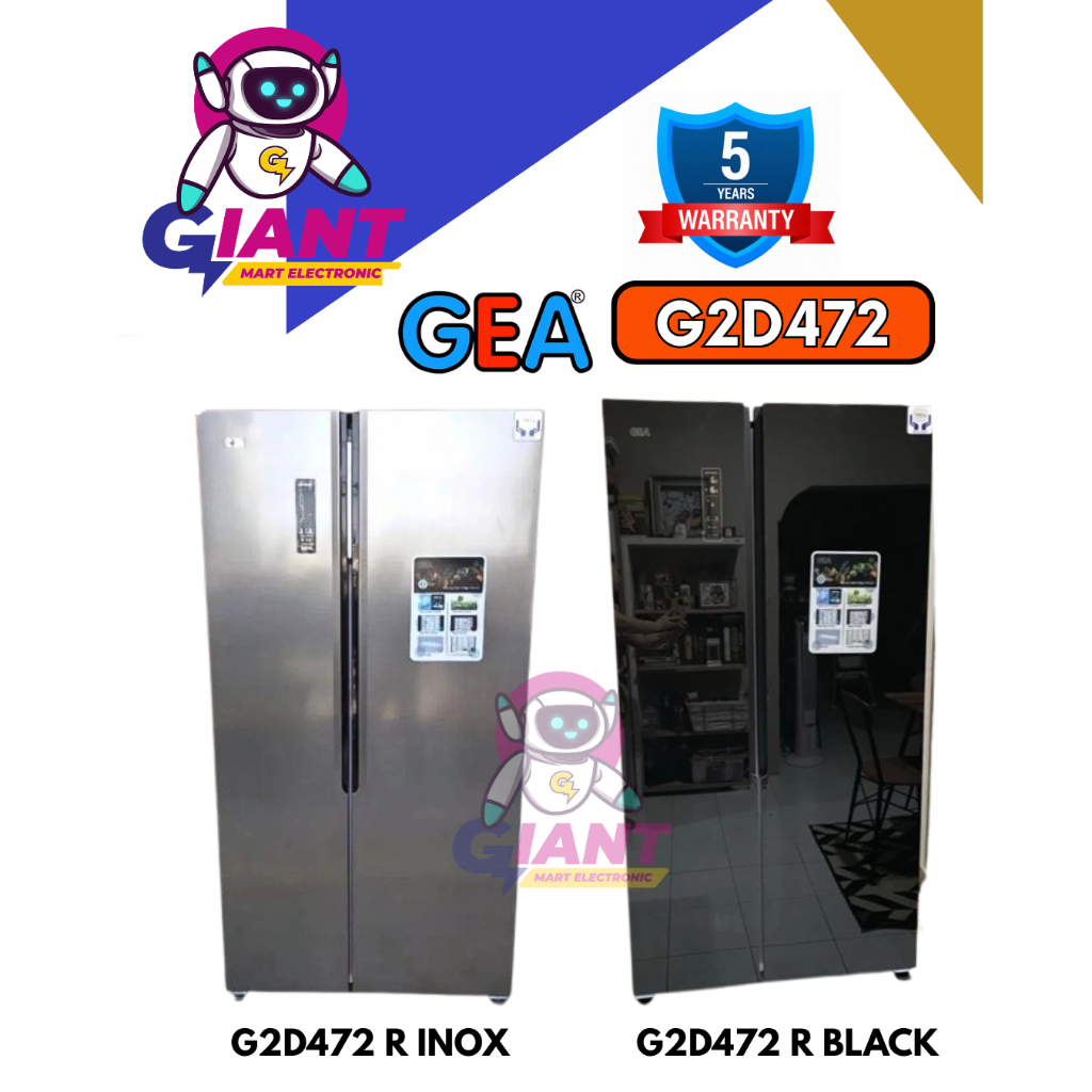 KULKAS 2 PINTU GEA SIDE BY SIDE G2D472RINOX/G2D472BLACK / G2D472R INOX/G2D472 BLACK / G2D-472R INOX/