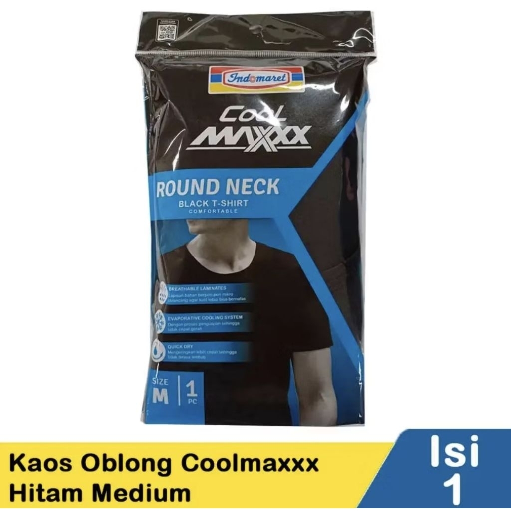 Indomaret Kaos Oblong Coolmax Hitam, round neck black T-Shirt