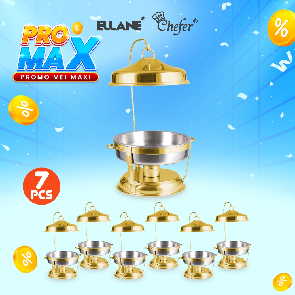 7 UNIT HANGING BIG ROUND CHAFING DISH PEMANAS MAKANAN - GOLD