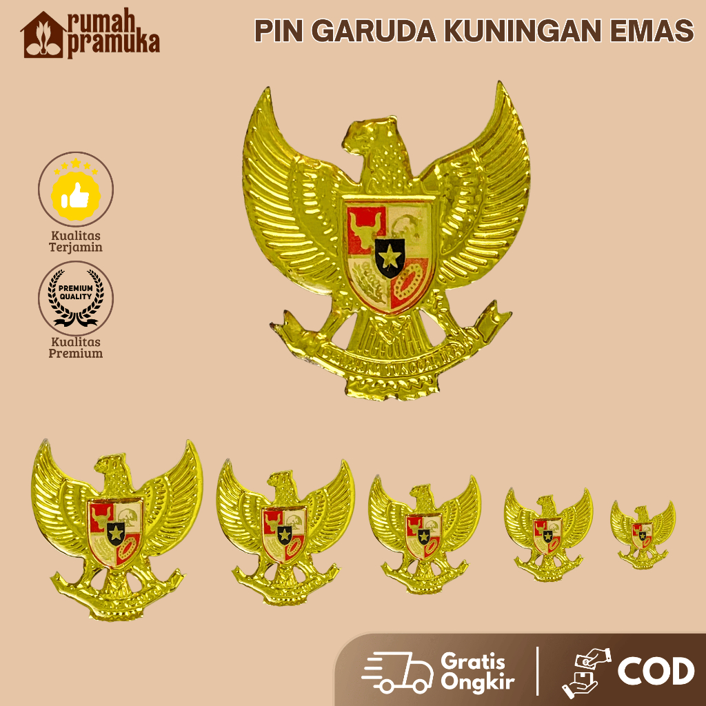 [COD] Pin Garuda Kuningan Emas Kecil Besar | Pin Bros Peci Paskibra Garuda