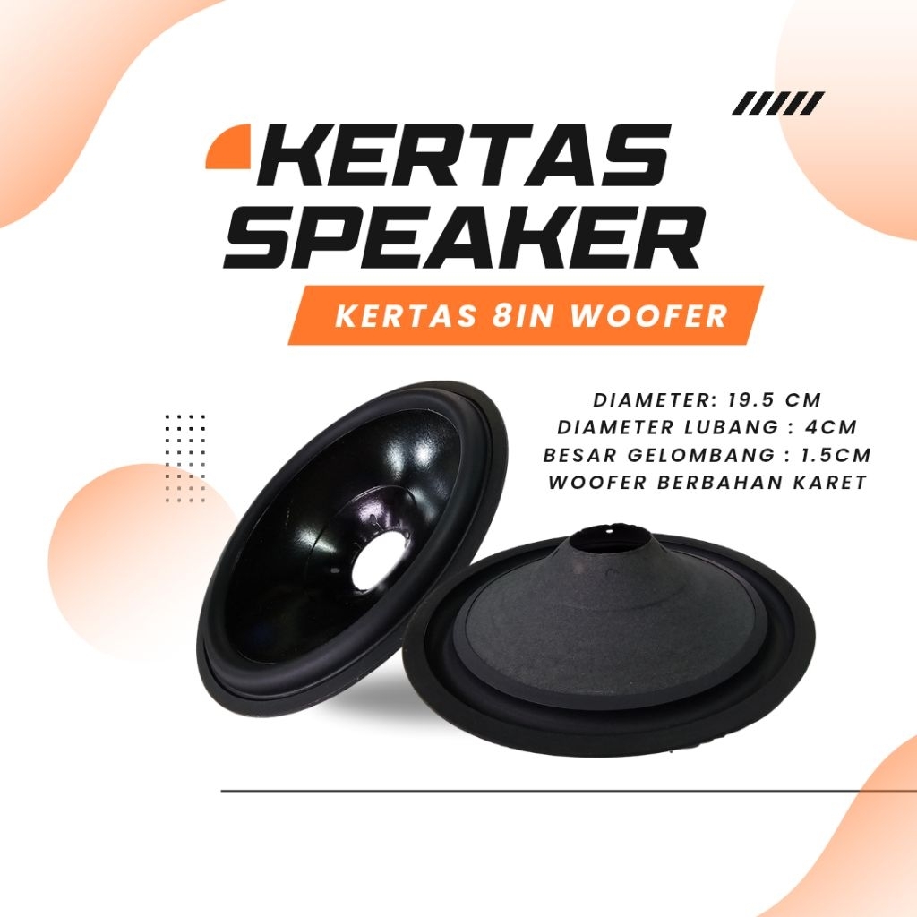 Surya Agung Kertas / Daun Speaker 8inch woofer karet diameter 4inch