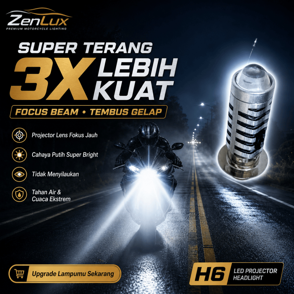 Lampu Depan Motor LED Projector H6 Laser Original - Warna Putih Kuning, Tahan Lama, Instalasi Mudah 