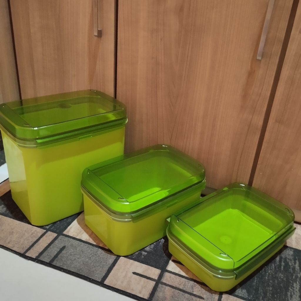 TUPPERWARE SIGNATURE RECTANGULAR EZY KEEPER HIJAU KACA
