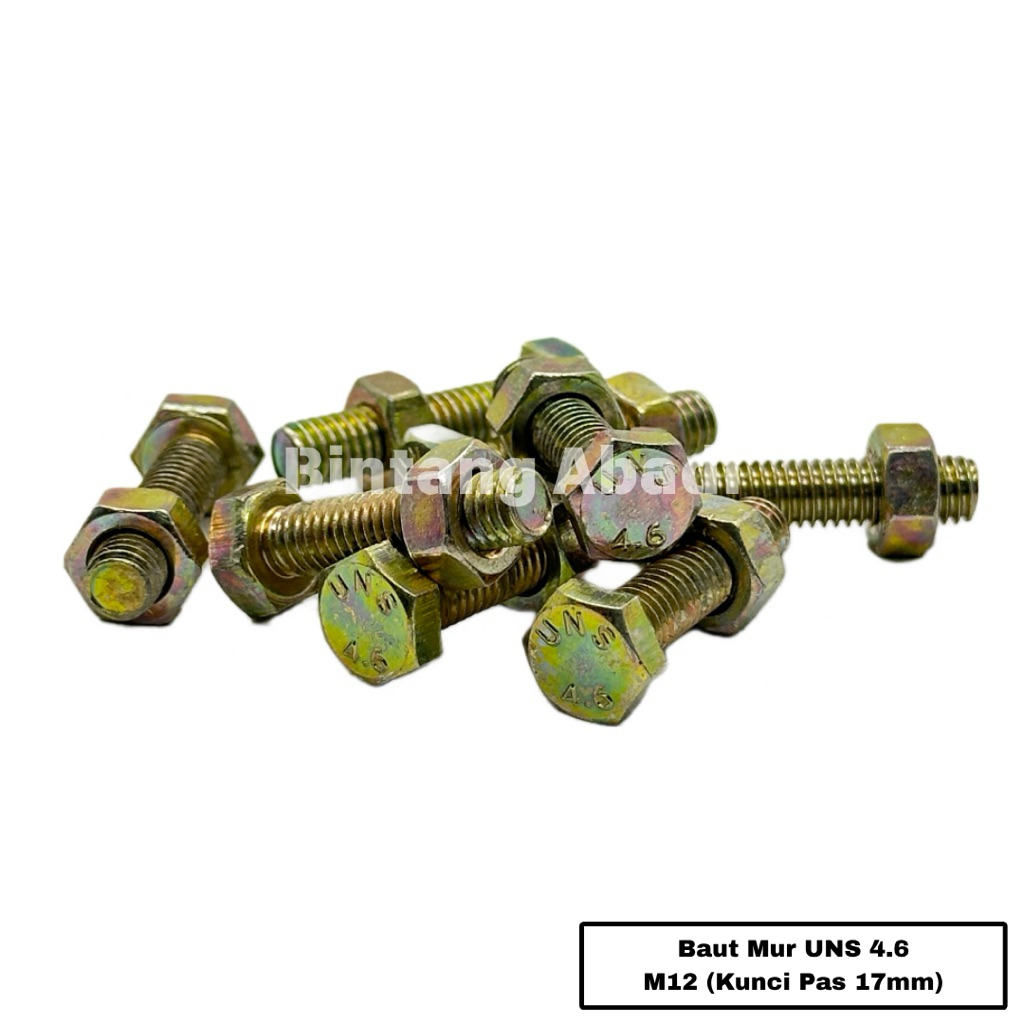 Baut Mur Kuning M12 / Baut Mur Hexagonal M12 Kunci 17 / UNS 4.6