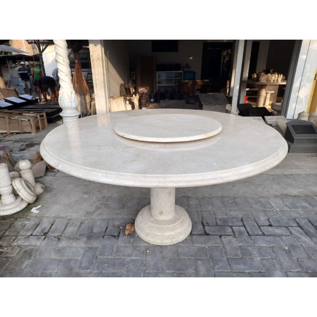 Meja Makan Marmer Meja Bundar Meja Putar Marmer Diameter 150 cm