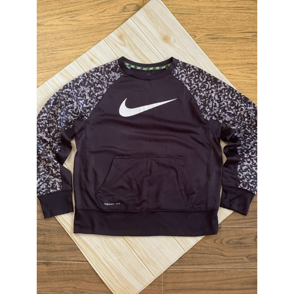 sweater cn crewneck therma-fit leopard camo hitam abu grey NIKE anak tanggung remaja size 155 Lm