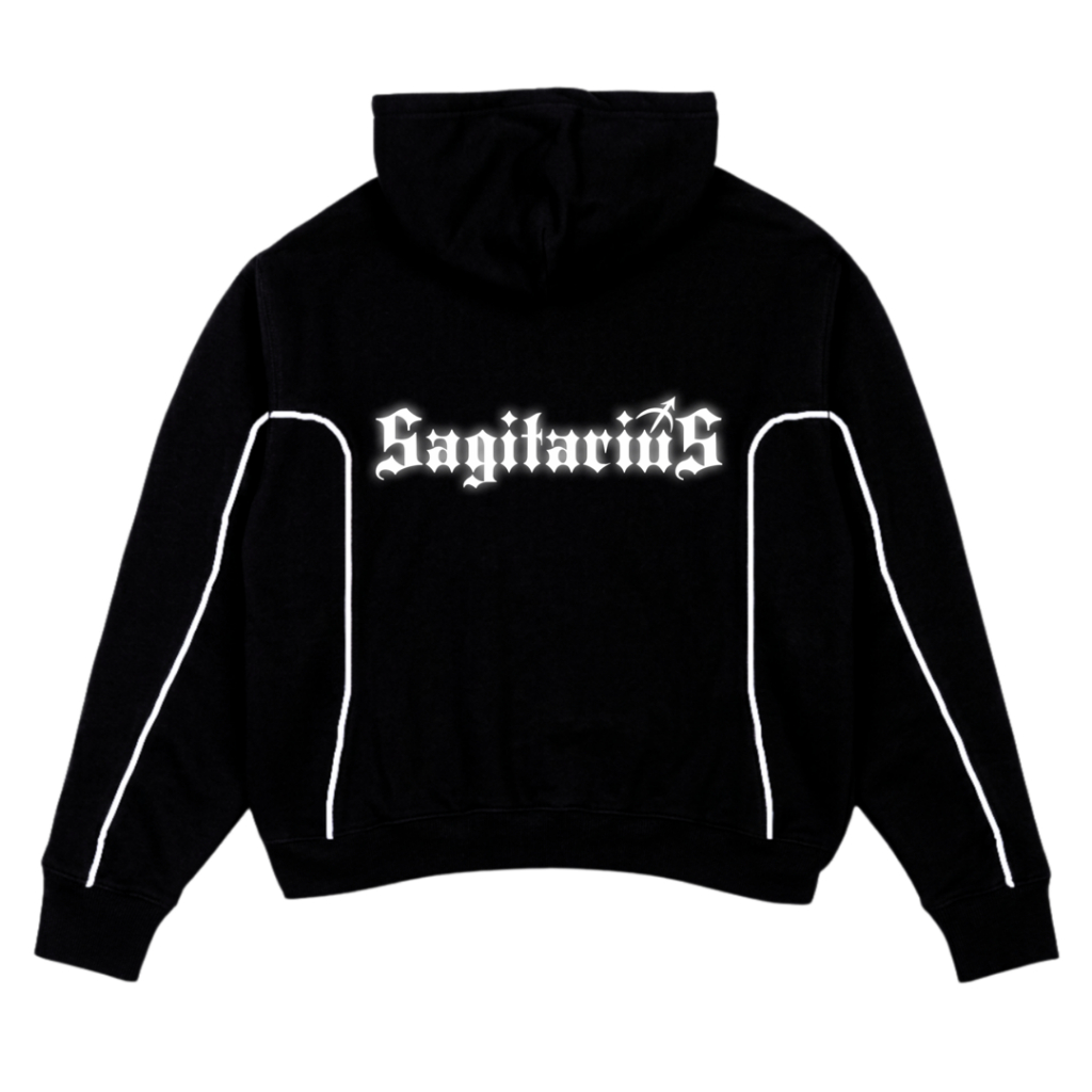 ZODIAK Sweater Hoodie Boxy Double Zipper List Sablon Reflektif Menyala Sagitarius Oversize Hitam 300