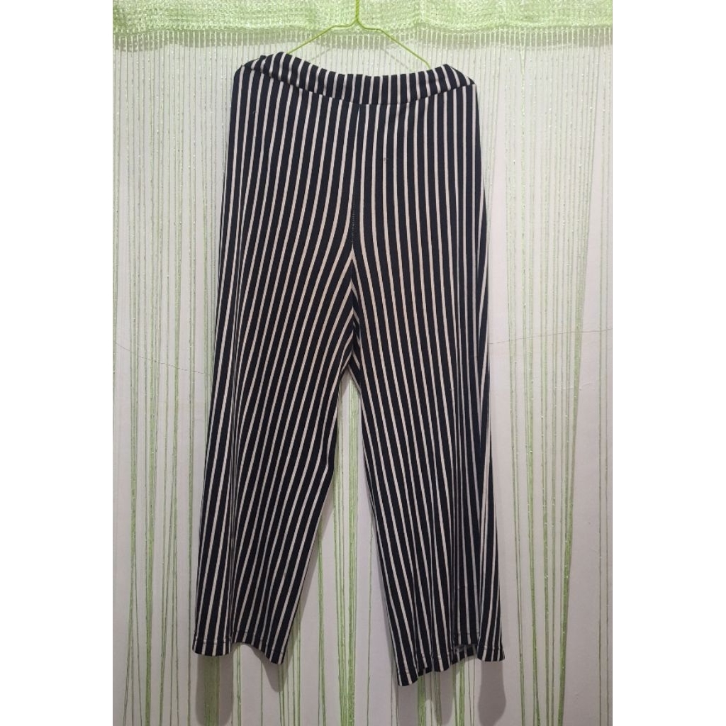 celana panjang wanita jumbo salur hitam putih, big size