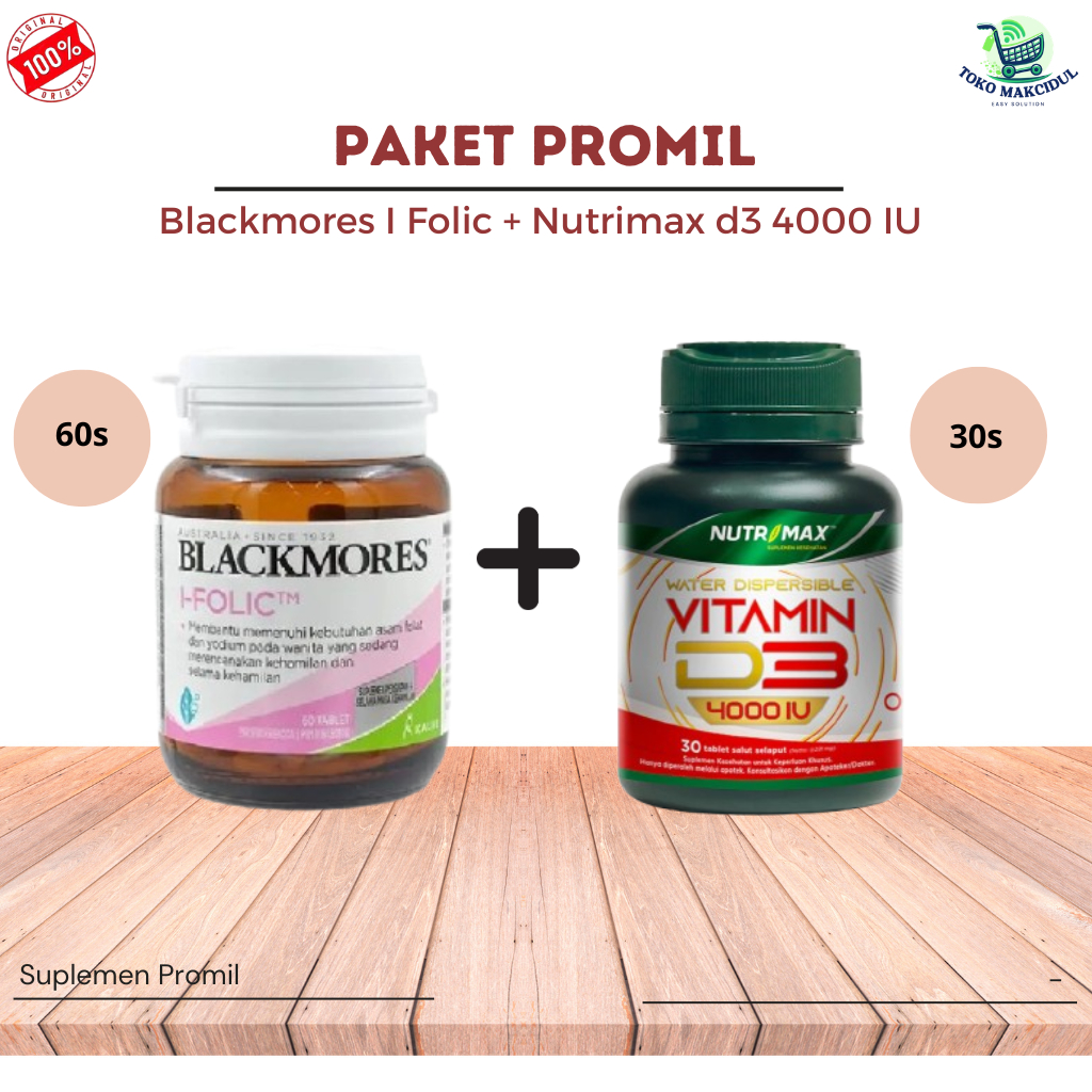 Blackmores I-Folic (60s) dan Nutrimax D3 4000 IU (30s) - Paket Promil 4