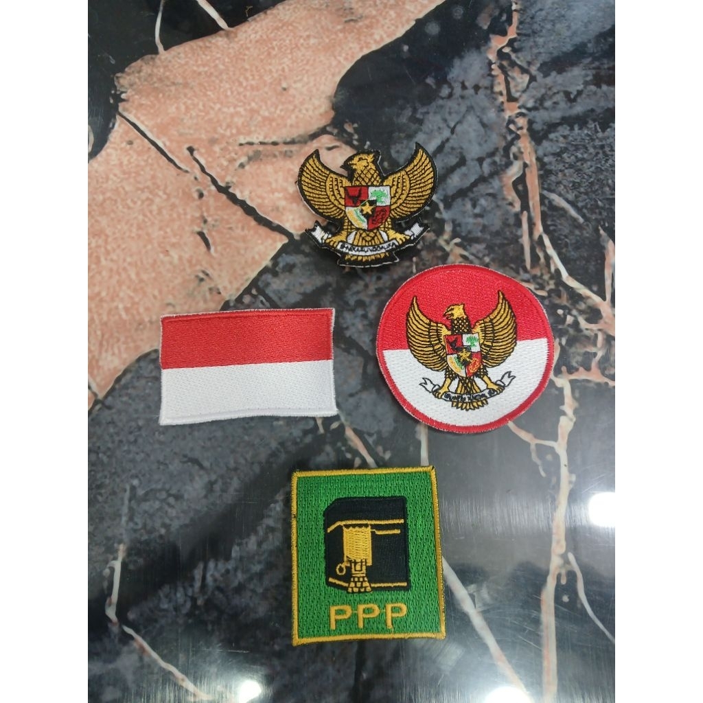logo bordir partai PPP.  merah putih garuda bulat burung garuda
