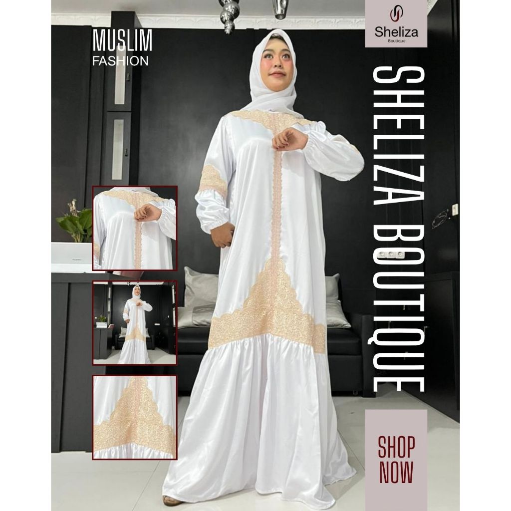 Gamis Wanita Putih Kombinasi Brokat Premium Elegan Dress Muslim Pesta Lebaran Model Terbaru