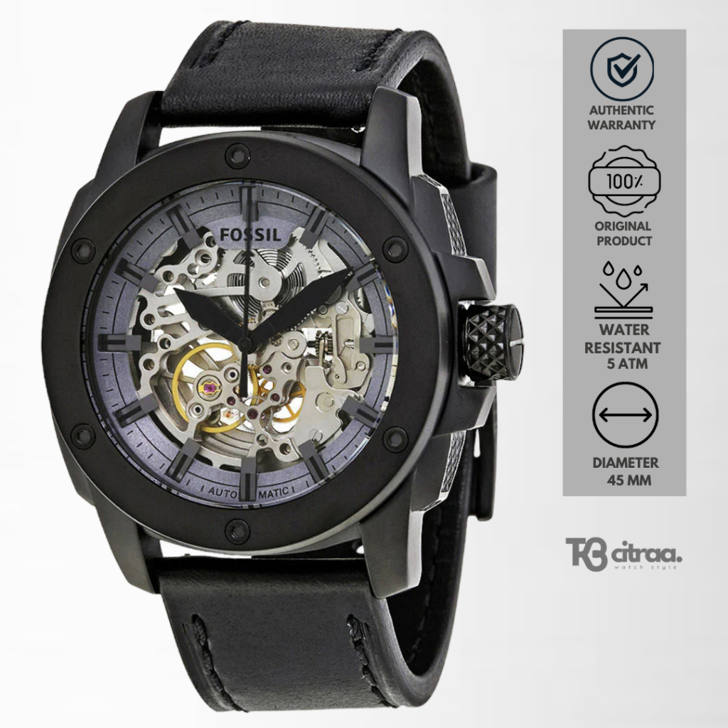 Jam Tangan Fossil Machine Automatic Pria Kulit Black Sporty Casual Original ME3134