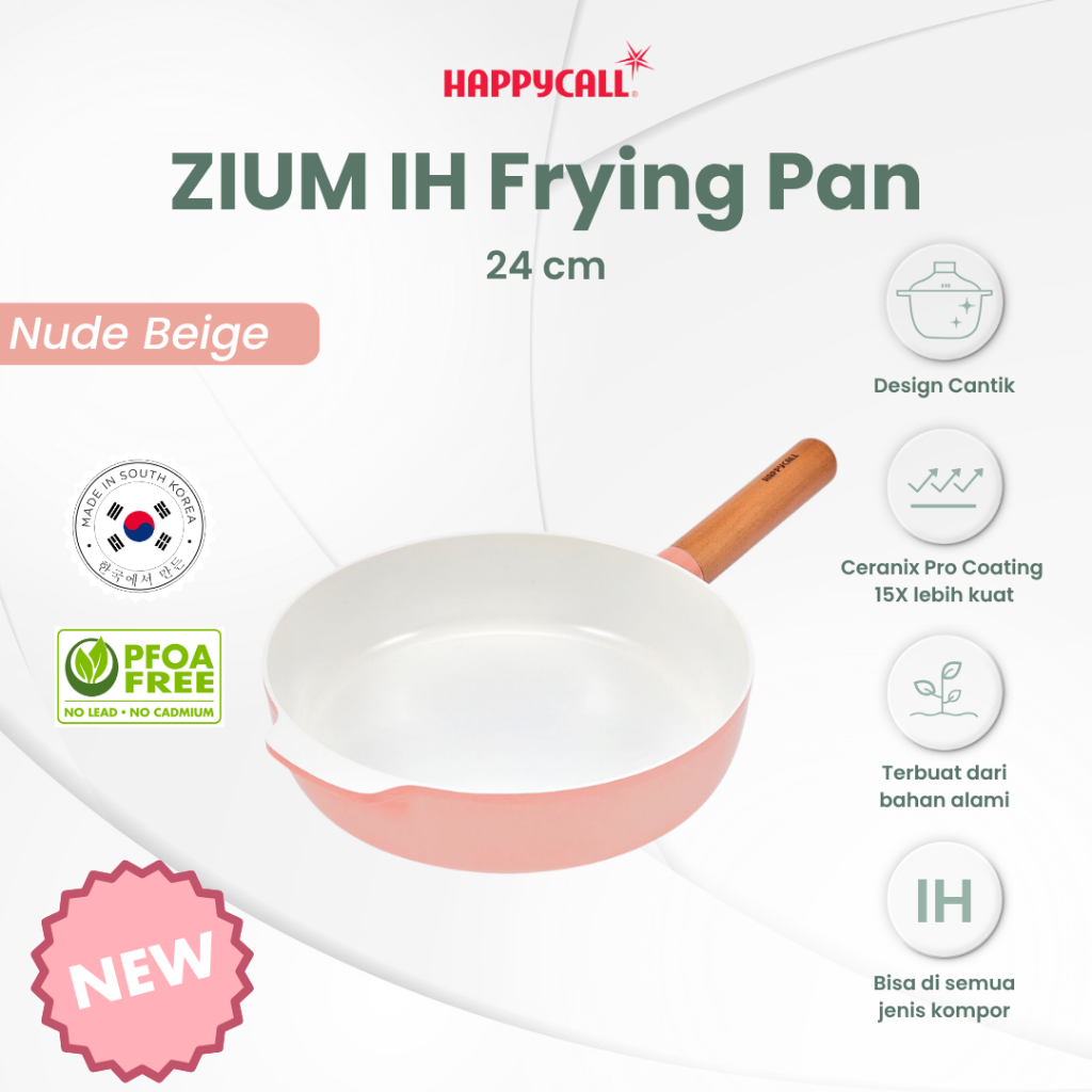 Happycall Zium IH Frying Pan 24 Cm Nude Beige - Wajan Anti lengket Ceramic Coating
