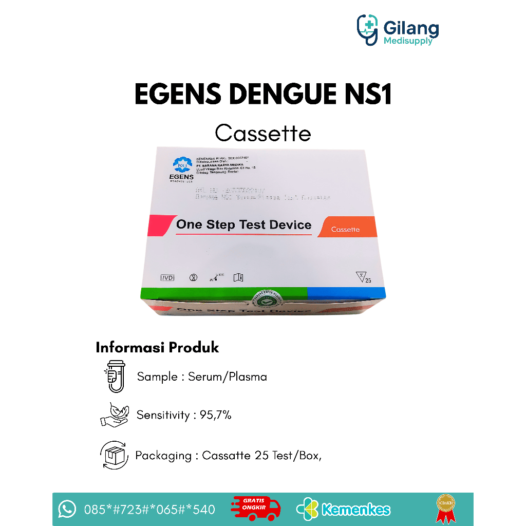 EGENS One Step Test Device Dengue NS1 Antigen Serum/Plasma  Test Cassette 25 Test