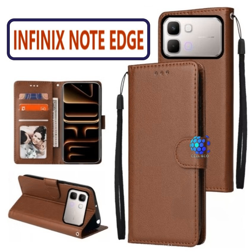 INFINIX NOTE EDGE CASE FLIP LEATHER WALLET PREMIUM FLIP CASE BUKA TUTUP KESING HP CASING FLIP CASE W