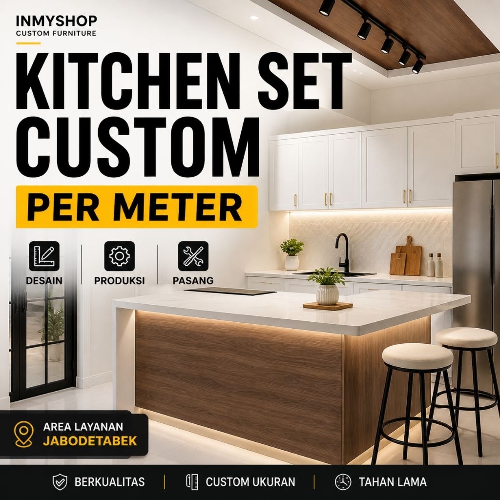 Kitchen Set Minimalis Custom HPL Per Meter | Lemari Dapur Bawah Atas | Jasa Interior Depok Jakarta B