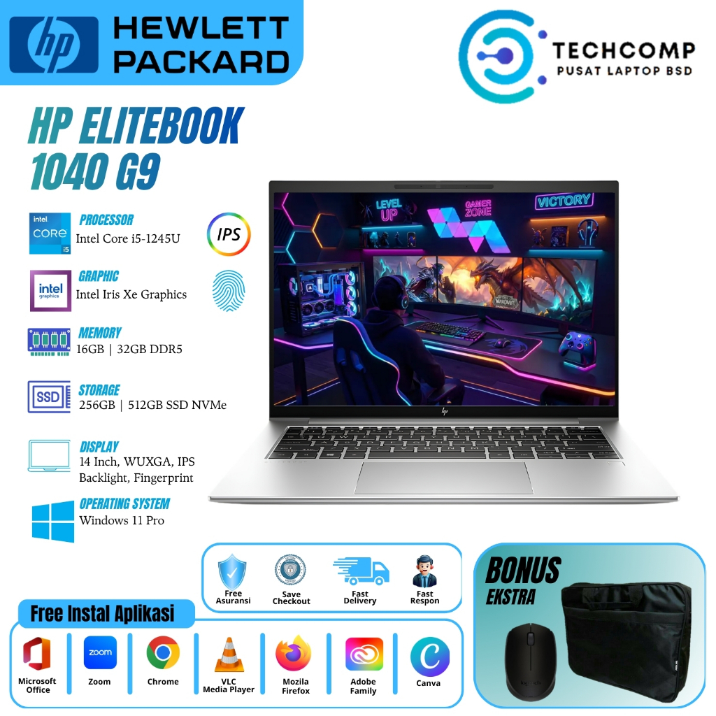 Laptop Hp Elitebook 1040 G9 Intel Vpro I5 1245U Ram 32GB 512GB SSD 14.0 WUXGA Backlit Keyboard W11