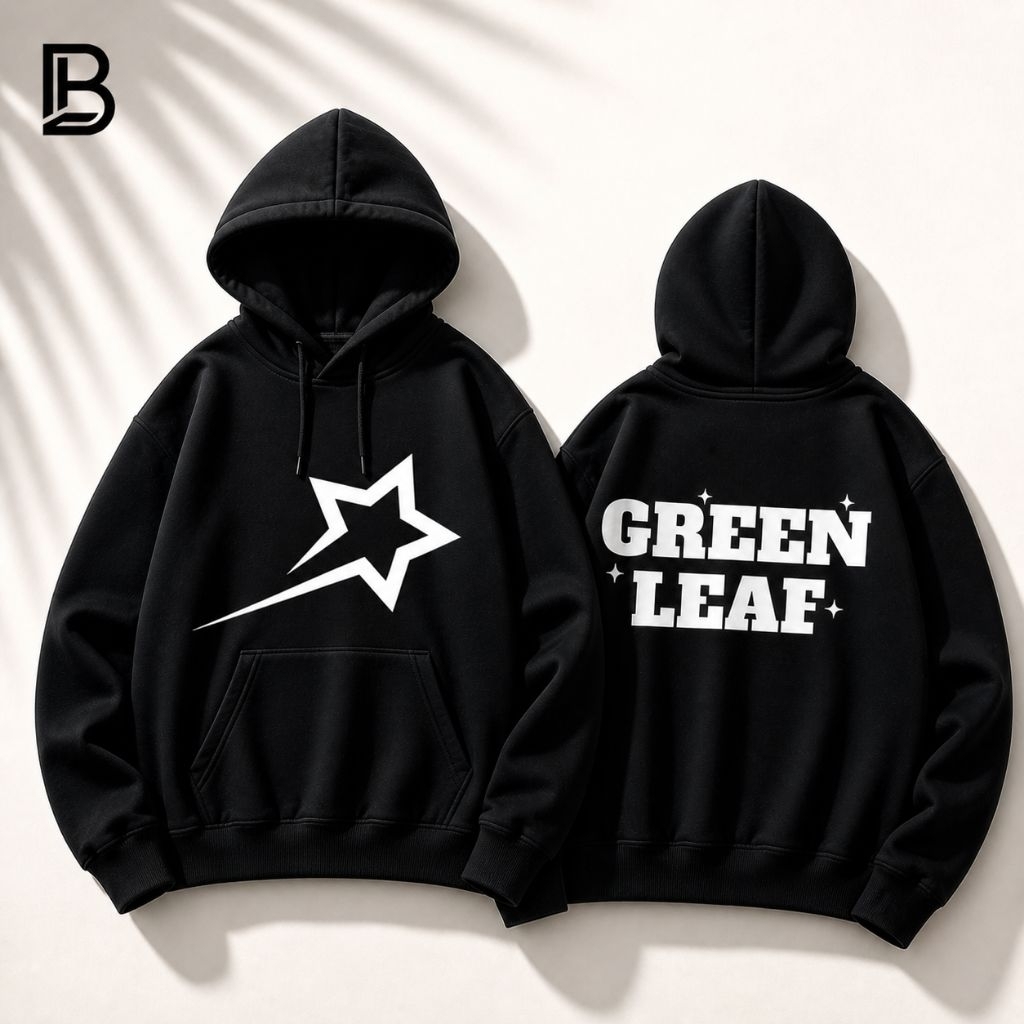 Hoodie Pria Wanita Oversize Star Green Leaf Premium Fleece Tebal Unisex Kekinian