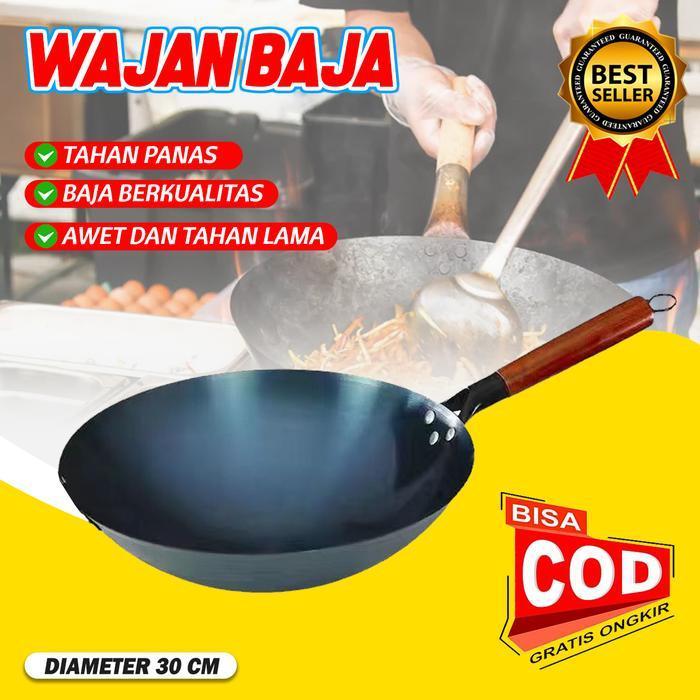 Wajan Baja Tahan Panas 30cm Gagang Kayu