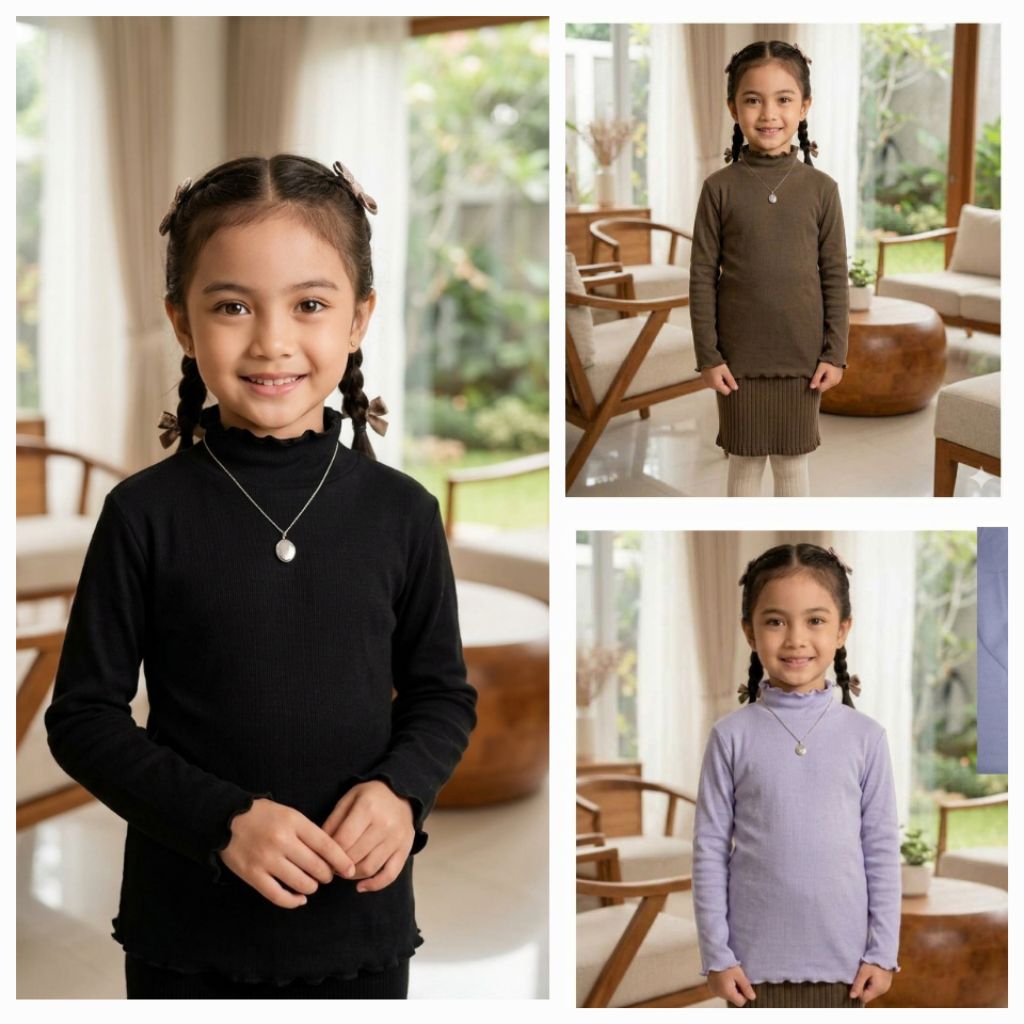Baju Kaos Polos Anak Perempuan / Manset / Dalaman  Anak Usia 5 - 10 Tahun Premium