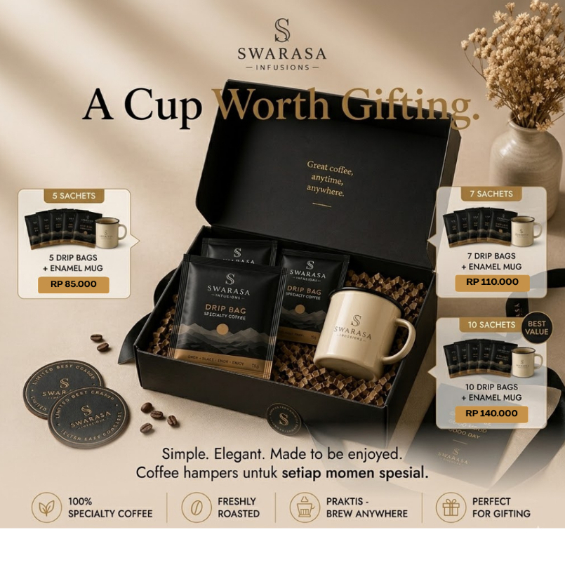 Swarasa Infusions Coffee Hampers Box | Drip Bag Specialty Coffee + Enamel Mug Gift Set | Premium Cof