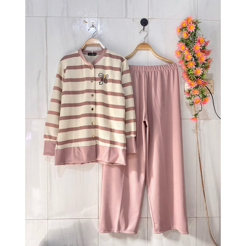 setelan celana wanita kaos knit kulot lebar setcel wanita knit setelan knit wanita