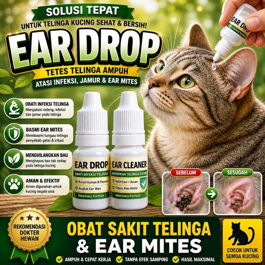 EAR DROP - Obat Pembersih Telinga Anjing Kucing Kelinci Radang Telinga Luka Telinga Earmites Obat Co