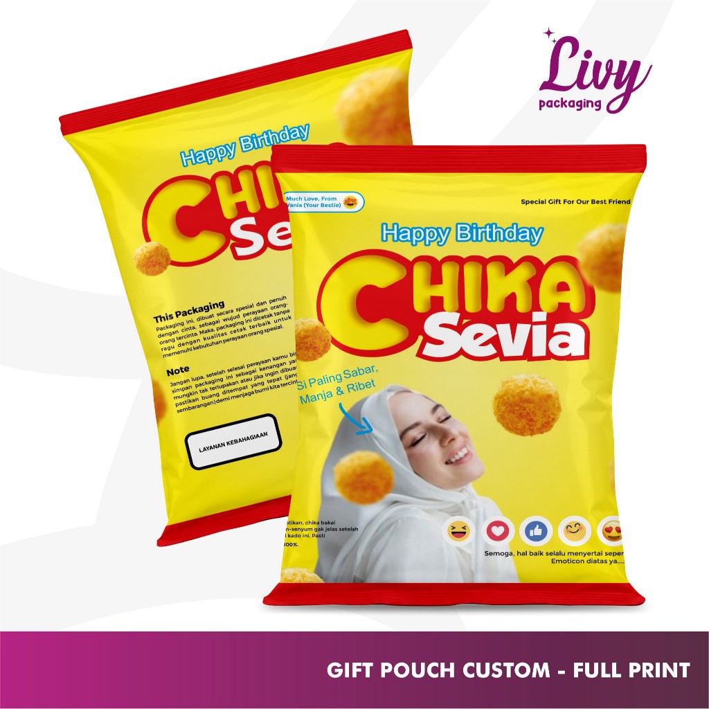 Livy Packaging - Kemasan Kado Jumbo Custom Full Print Pouch Ulang Tahun Ziplock