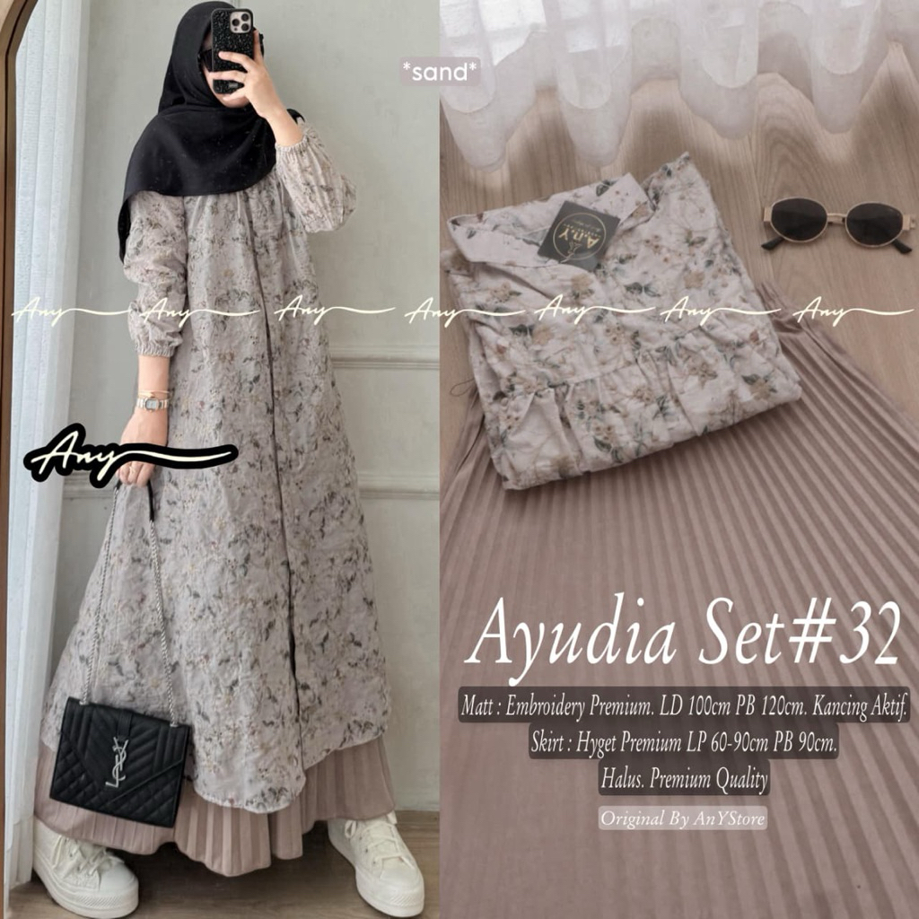 AYUDIA SET BY ANY SETELAN ROK PLISKET ONE SET JUMBO SETELAN WANITA TUNIK EMBROIDERY PREMIUM ROK PLIS
