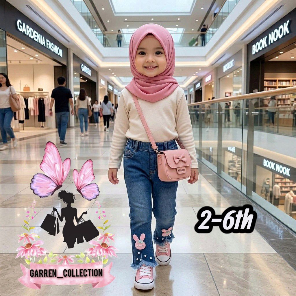 Celana jeans anak perempuan impor Motif love kelinci 2_6th kode j1s