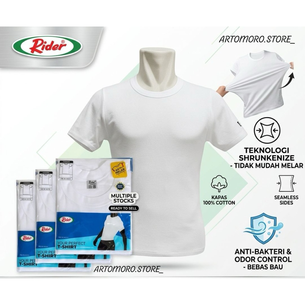 Kaos Oblong Pria Rider R223B Putih / Rider T-Shirt Man White / Kaos Dalam Pria Rider O-neck / Oblong